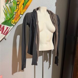 LGB japanese brand Two-Tone Open Front Cardigan - Charcoal & Taupe